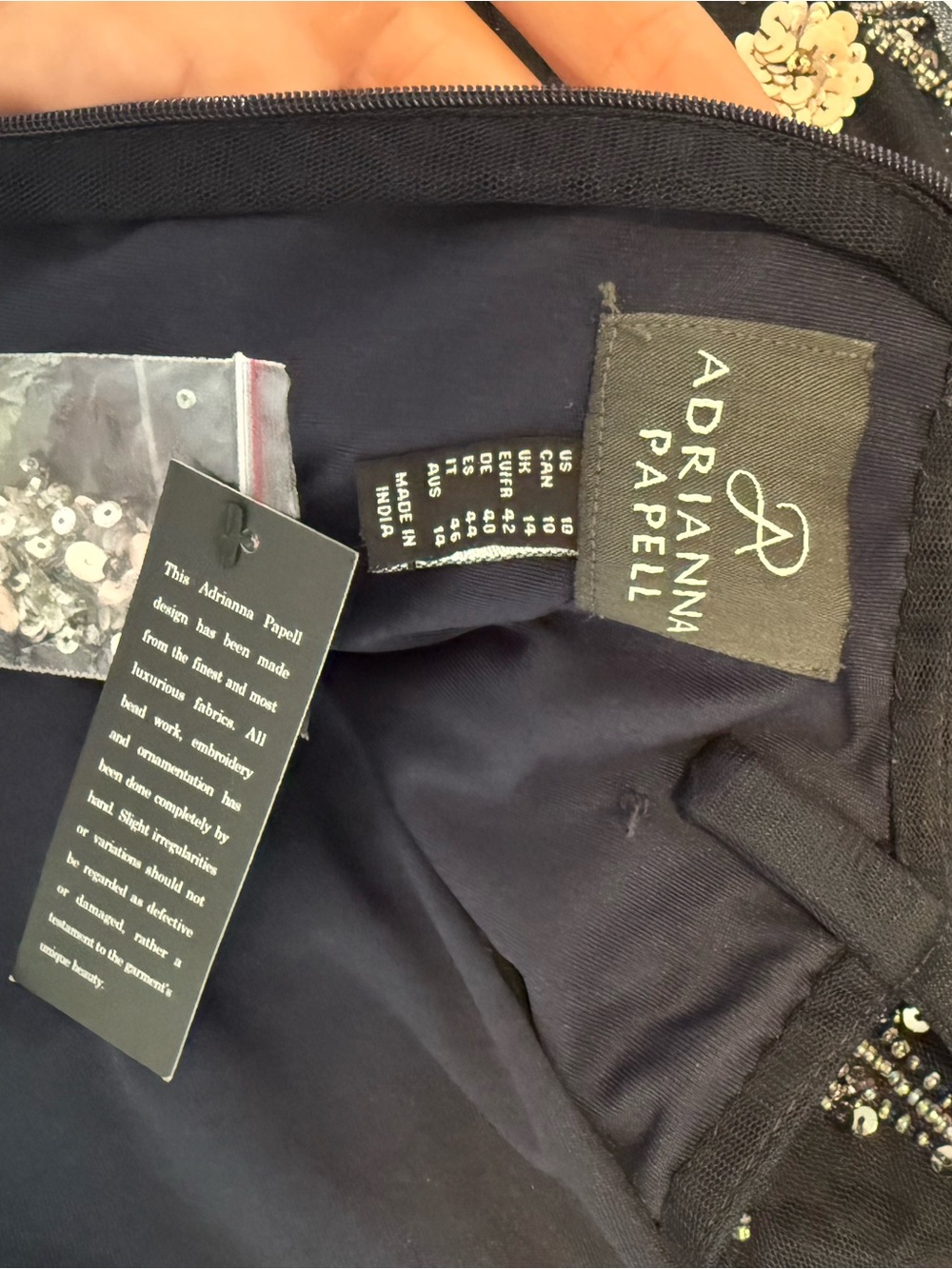 Adrianna Papell Navy Maxi Dress with Silver & Light Pink Floral Embroidery - Picture 2 of 6